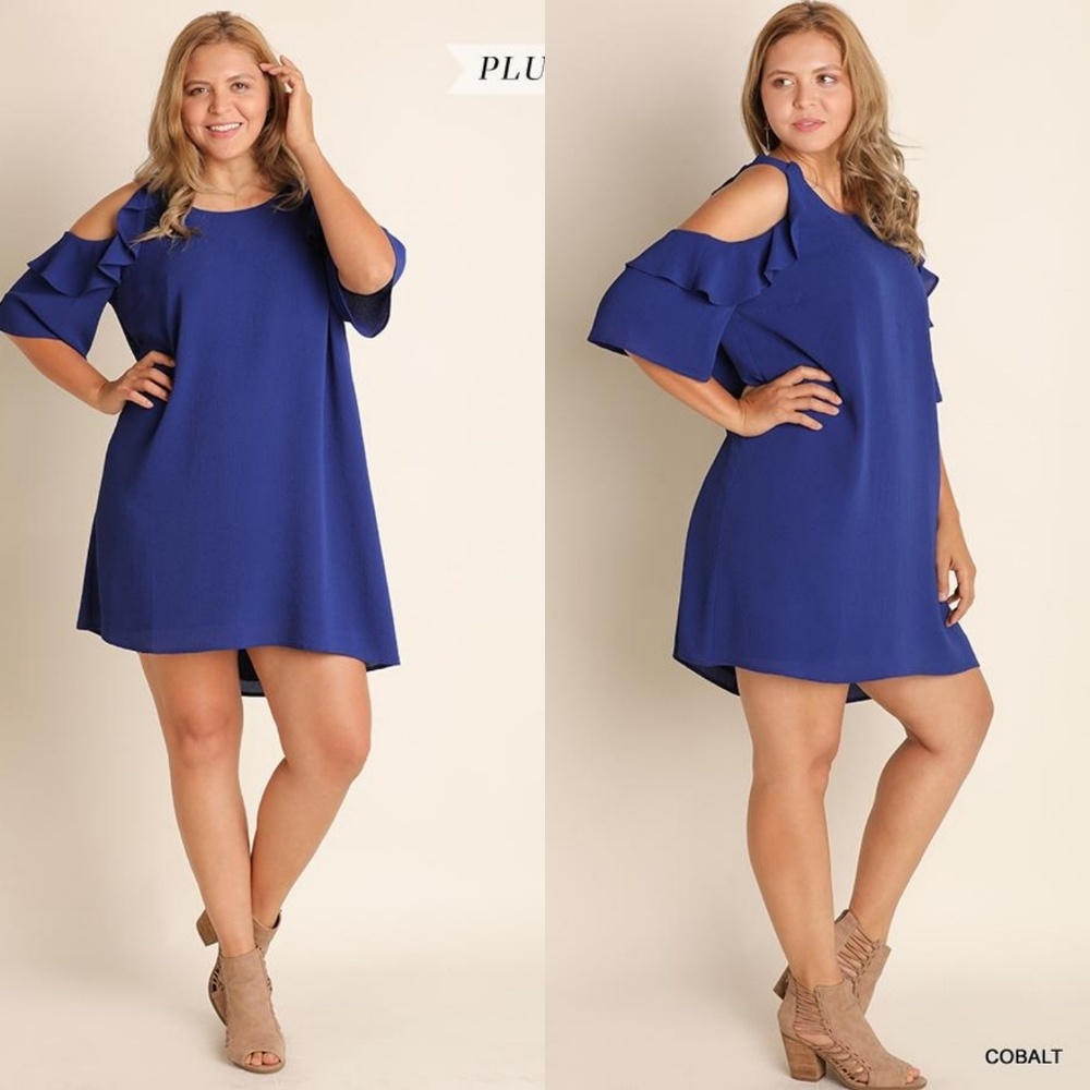 Cobalt Cold Shoulder Dress With Ruffles